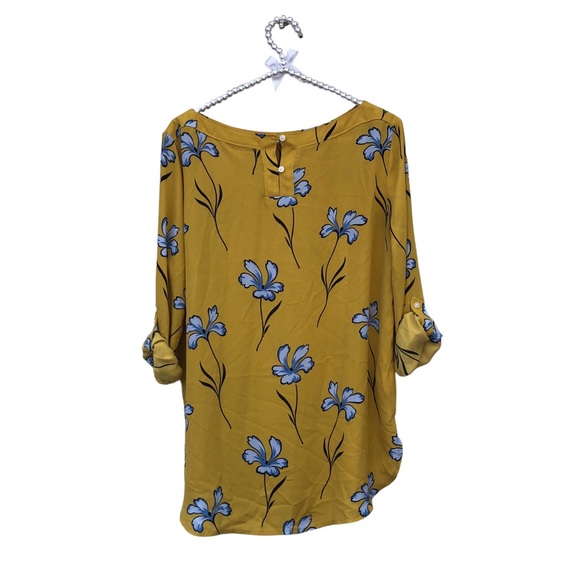 Loft Mustard Yellow Blouse with Blue Floral Print size Small - Picture 4 of 6